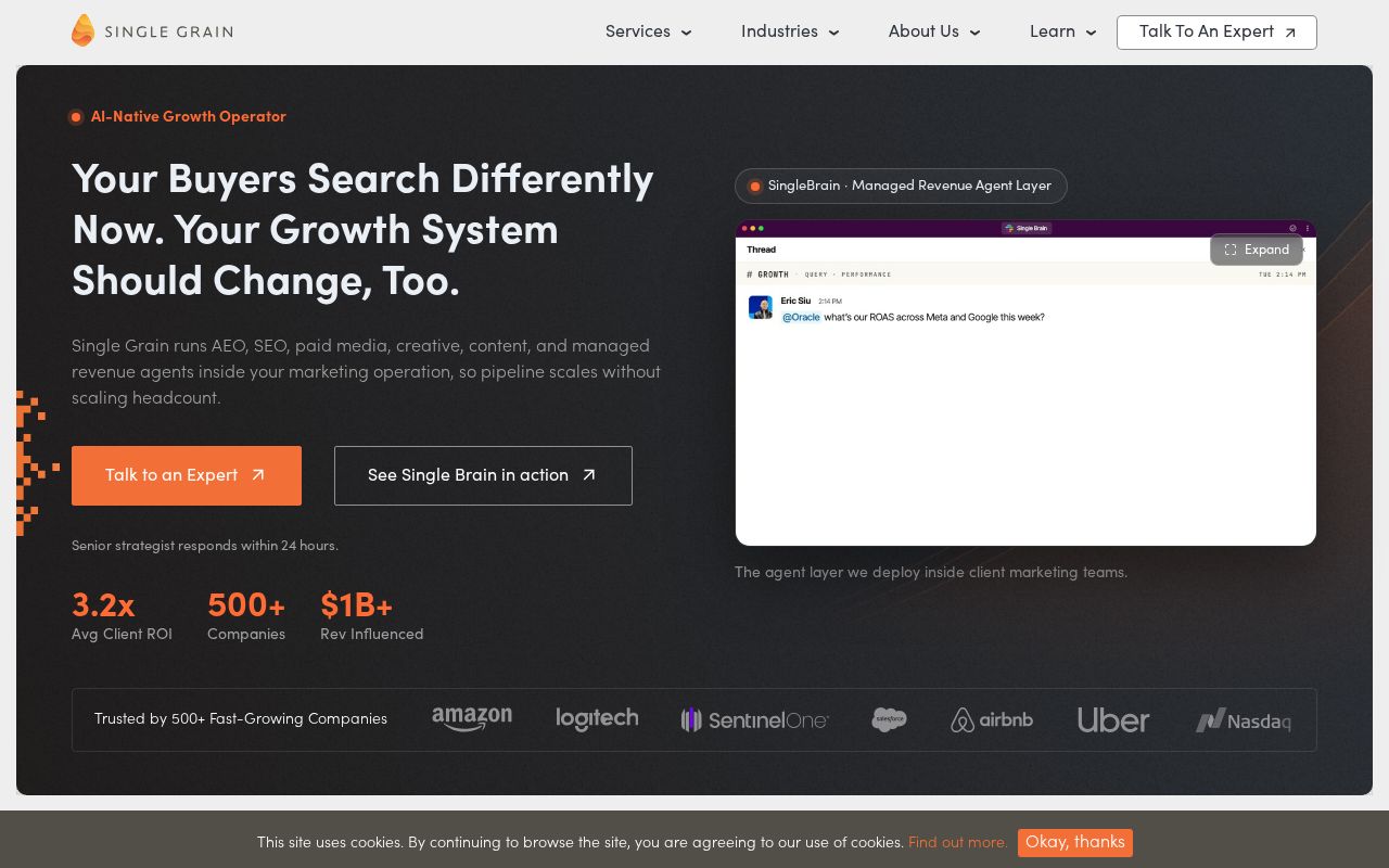 Screenshot of the Single Grain homepage.